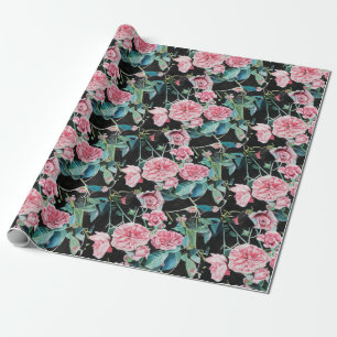 Roze roze bloemen florale Waterverf Cadeaupapier
