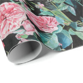Roze roze bloemen florale Waterverf Cadeaupapier (Rol Hoek)
