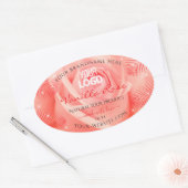 Roze roze bloemen Logo palmbladeren Ovale Sticker (Envelop)