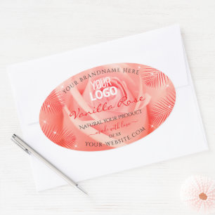 Roze roze bloemen Logo palmbladeren Ovale Sticker