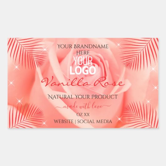 Roze roze bloemen Logo palmbladeren Rechthoekige Sticker (Voorkant)