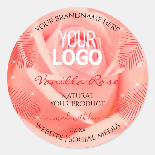 Roze roze bloemen Logo palmbladeren Ronde Sticker (Voorkant)