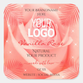 Roze roze bloemen Logo palmbladeren Vierkante Sticker