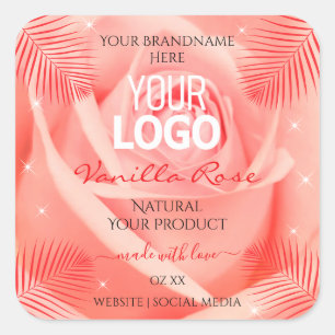 Roze roze bloemen Logo palmbladeren Vierkante Sticker