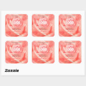 Roze roze bloemen Logo palmbladeren Vierkante Sticker (Vel)