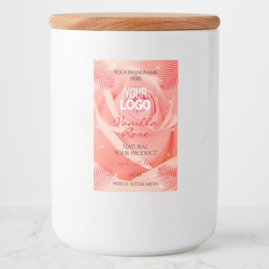Roze roze bloemen Logo palmbladeren Voedselcontainer Etiket (Voorkant)