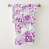 Roze roze bloemen witte monogram bad handdoek (Insitu)