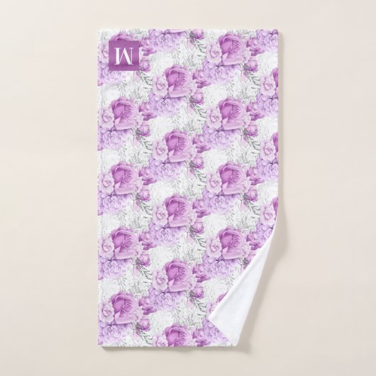 Roze roze bloemen witte monogram bad handdoek (Handdoek)