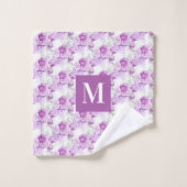 Roze roze bloemen witte monogram bad handdoek (Wasdoekje)