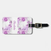 Roze roze bloemen witte naam bagagelabel (Voorkant horizontaal)