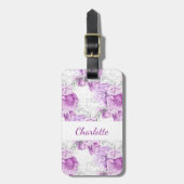 Roze roze bloemen witte naam bagagelabel (Voorkant verticaal)