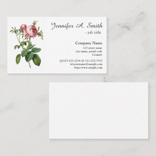  roze roze bloemenbedrijf visitekaartje (Voorkant / Achterkant)