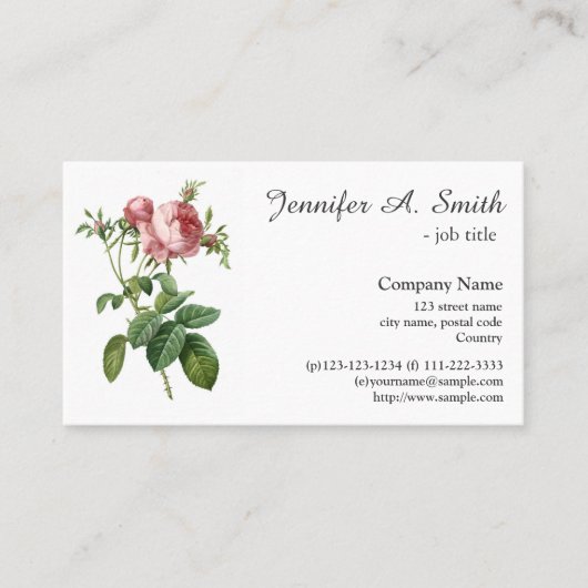  roze roze bloemenbedrijf visitekaartje (Voorkant)