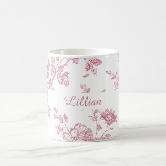 Roze Roze Bloemendessin Gepersonaliseerde Naam Koffiemok