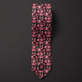 Roze Roze Bloemendessin op Zwarte Heren Das