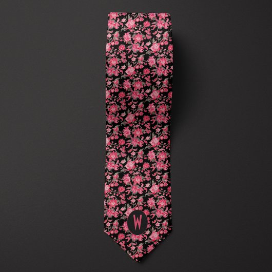 Roze Roze Bloemendessin op Zwarte Heren Das