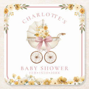Roze Roze Bloemendraagster Baby Shower Coaster Kartonnen Onderzetters