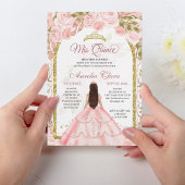 Roze Roze Bloemenkroon Prinses Gouden Boog Quincea Kaart