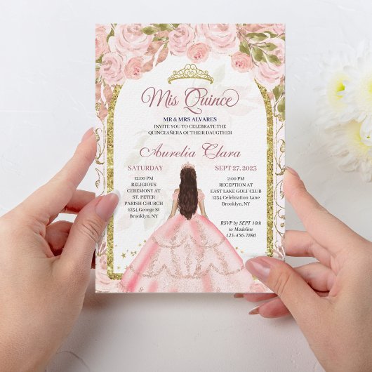 Roze Roze Bloemenkroon Prinses Gouden Boog Quincea Kaart