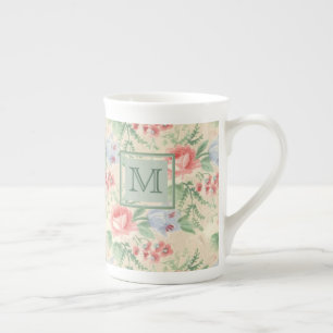 roze roze bloemenmonogram porselein kop