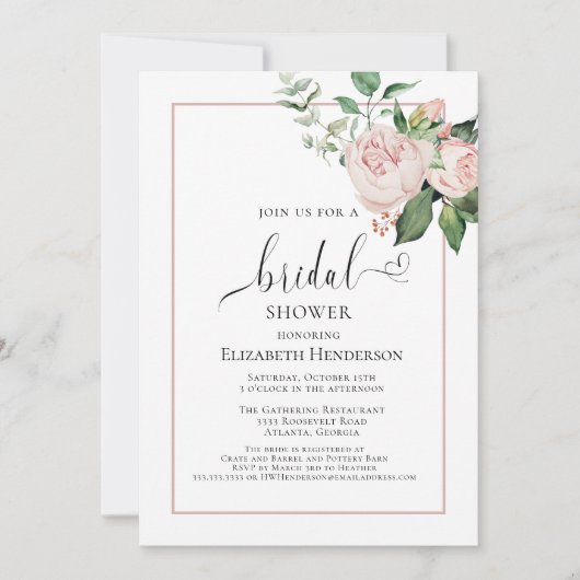 Roze Roze Bloemhart Script Bruiloft Kaart (Voorkant)