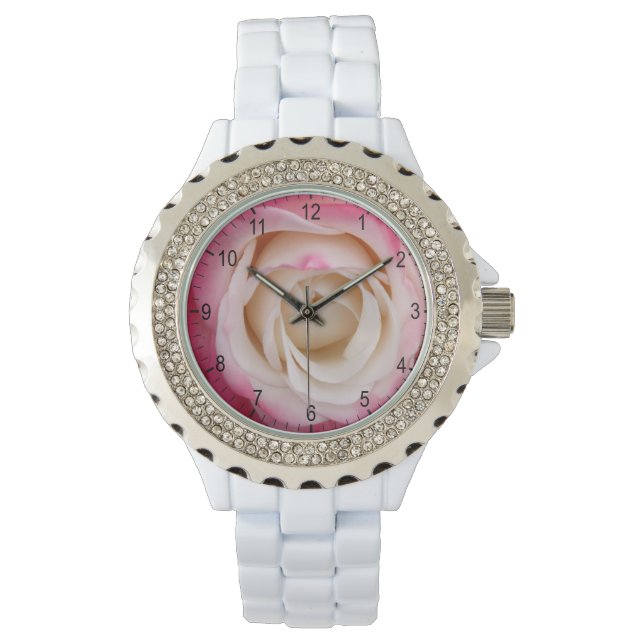 Roze roze bloemhorloge horloge (Voorkant)