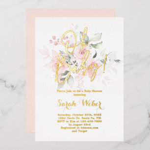 Roze Roze Bloemige Baby Shower Meisje Echt Folie Uitnodiging