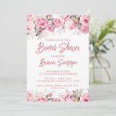 Roze Roze Bloemige Bruiloft Feest Kaart (Staand voorkant)
