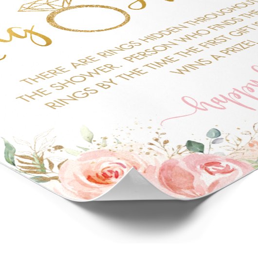 Roze Roze Bloemige Bruiloft Feest Ring Jacht Spel Poster (Hoek)