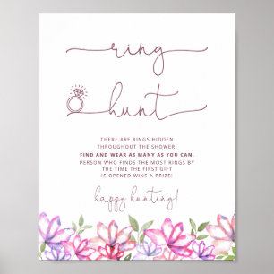 Roze Roze Bloemige Bruiloft Feest Ring Jacht Spel Poster