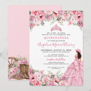 Roze Roze Bloemige Country Cowgirl Quinceanera Kaart