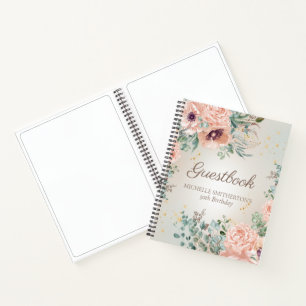 Roze Roze Bloemige Gouden Glitter Geboortegastenbo Notitieboek