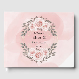 Roze Roze Bloemige Gouden Kristal Geometrische Bru Gastenboek