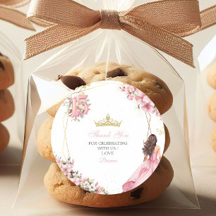 Roze Roze Bloemige Gouden Quinceañera Dank Je Ronde Sticker