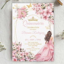 Roze Roze Bloemige Gouden Vlinders Quinceañera