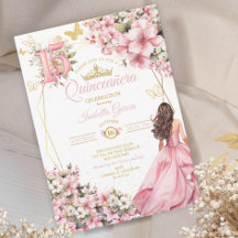 Roze Roze Bloemige Gouden Vlinders Quinceañera
