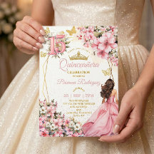 Roze Roze Bloemige Gouden Vlinders Quinceañera