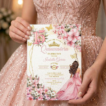 Roze Roze Bloemige Gouden Vlinders Quinceañera