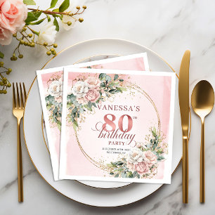 Roze Roze Bloemige Groene 80ste Verjaardagsfeest  Servet