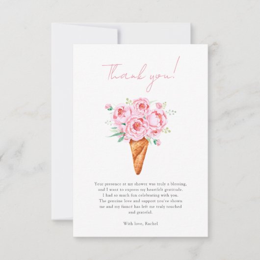 Roze Roze Bloemige IJscrème Bruiloft Feest Bedankkaart (Voorkant)