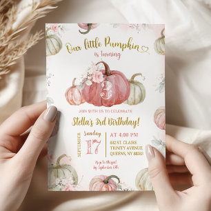 Roze Roze Bloemige Onze Kleine Pompoen Verjaardag Kaart
