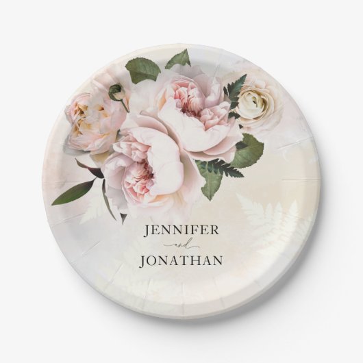 Roze Roze Bloemige Papieren Borden Papieren Bordje (Voorkant)