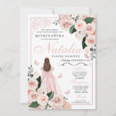 Roze Roze Bloemige Prinses Quinceanera Kaart (Voorkant)