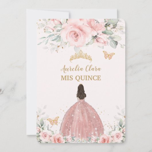 Roze Roze Bloemige Prinses Rose Goud Quinceañera I Kaart (Achterkant)