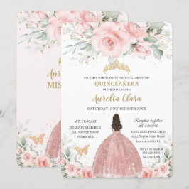 Roze Roze Bloemige Prinses Rose Goud Quinceañera I Kaart
