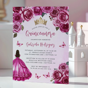 Roze Roze Bloemige Rozen Waterverf Quinceañera Kaart