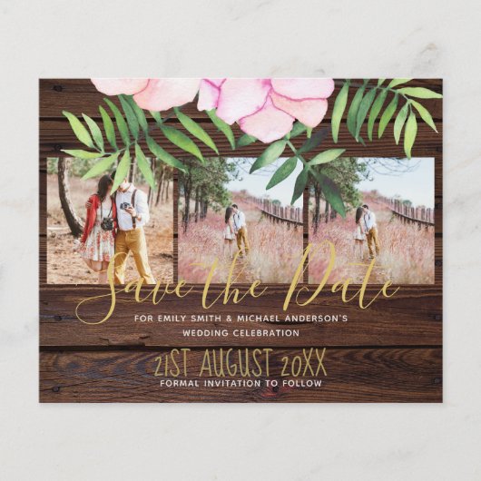 Roze Roze Bloemige Salie Bladeren Budget Bruiloft (Voorkant)