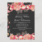 Roze Roze Bloemige & Schoolbord Trouw Uitnodiging (Voorkant / Achterkant)