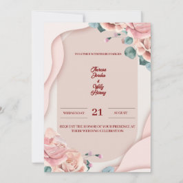 Roze Roze Bloemige Trouw Uitnodiging | Elegant