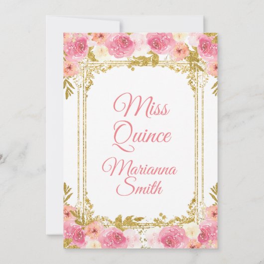 Roze Roze Bloemige Waterverf Mexicaanse Miss Quinc Kaart (Achterkant)